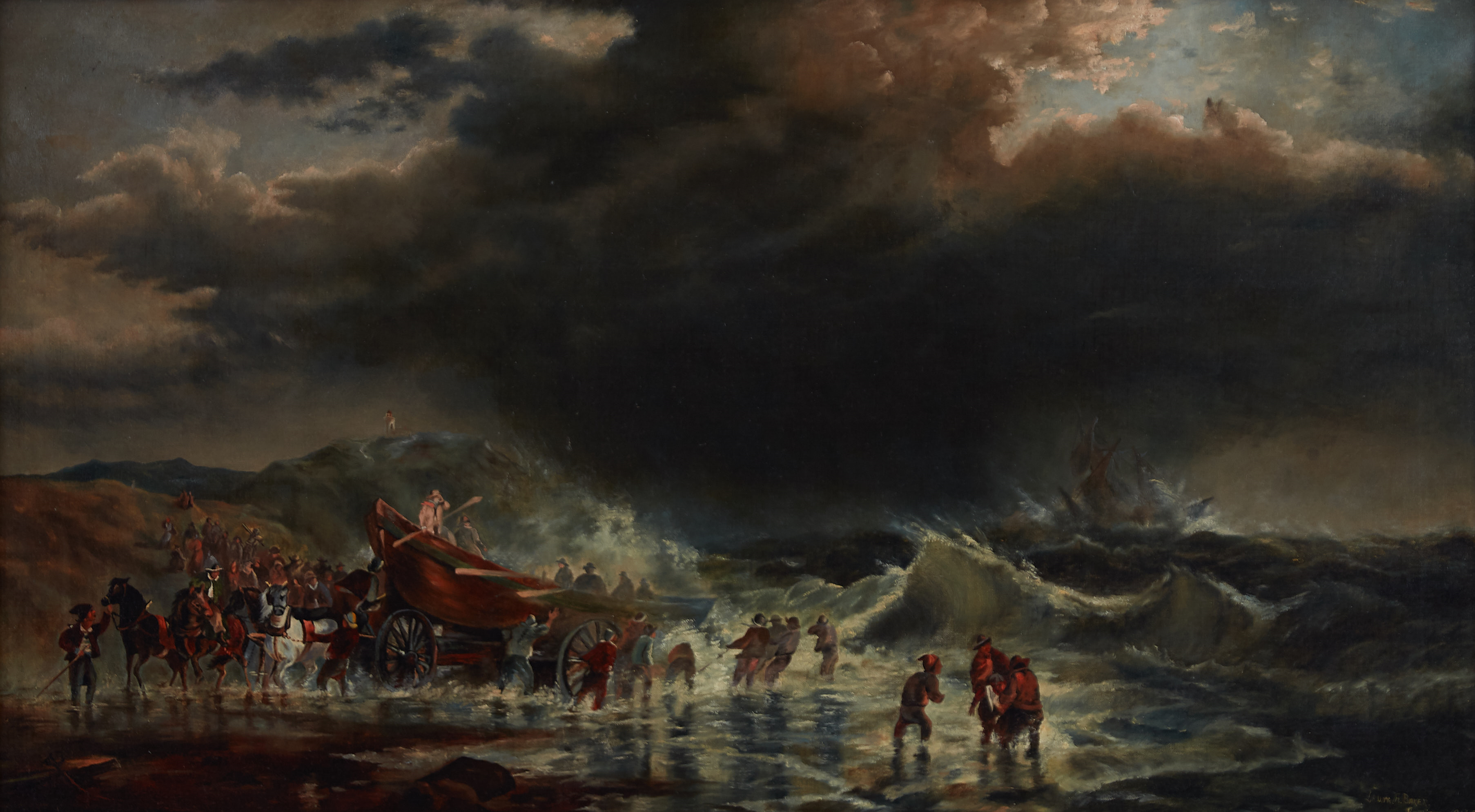 Lot 060: 1895 Laura A. Baker Shipwreck Oil on Canvas