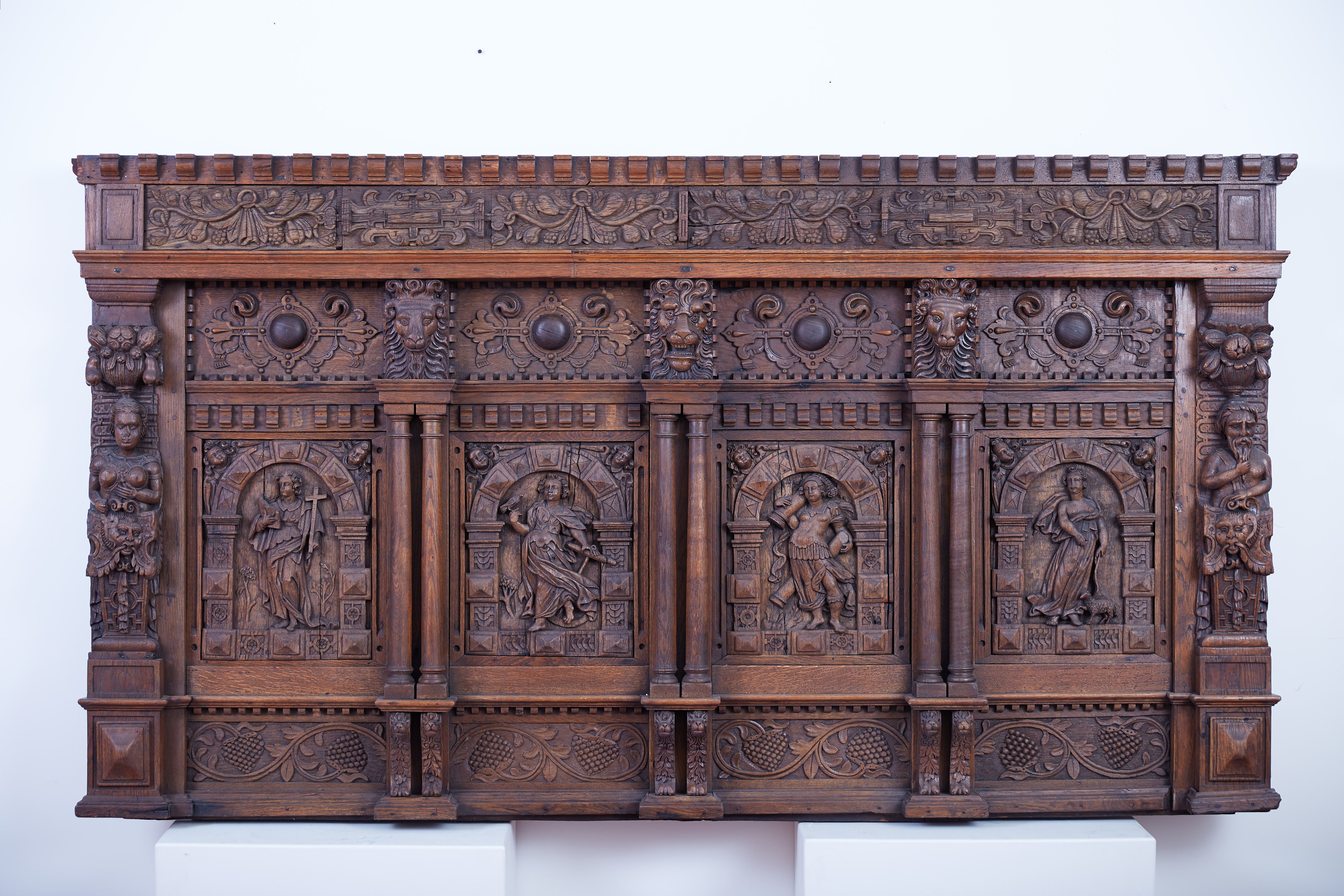 Lot 224: German Heavily Carved Renaissance Wood Mantel
