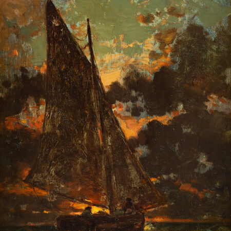 Constant Troyon Ship Oil on wood