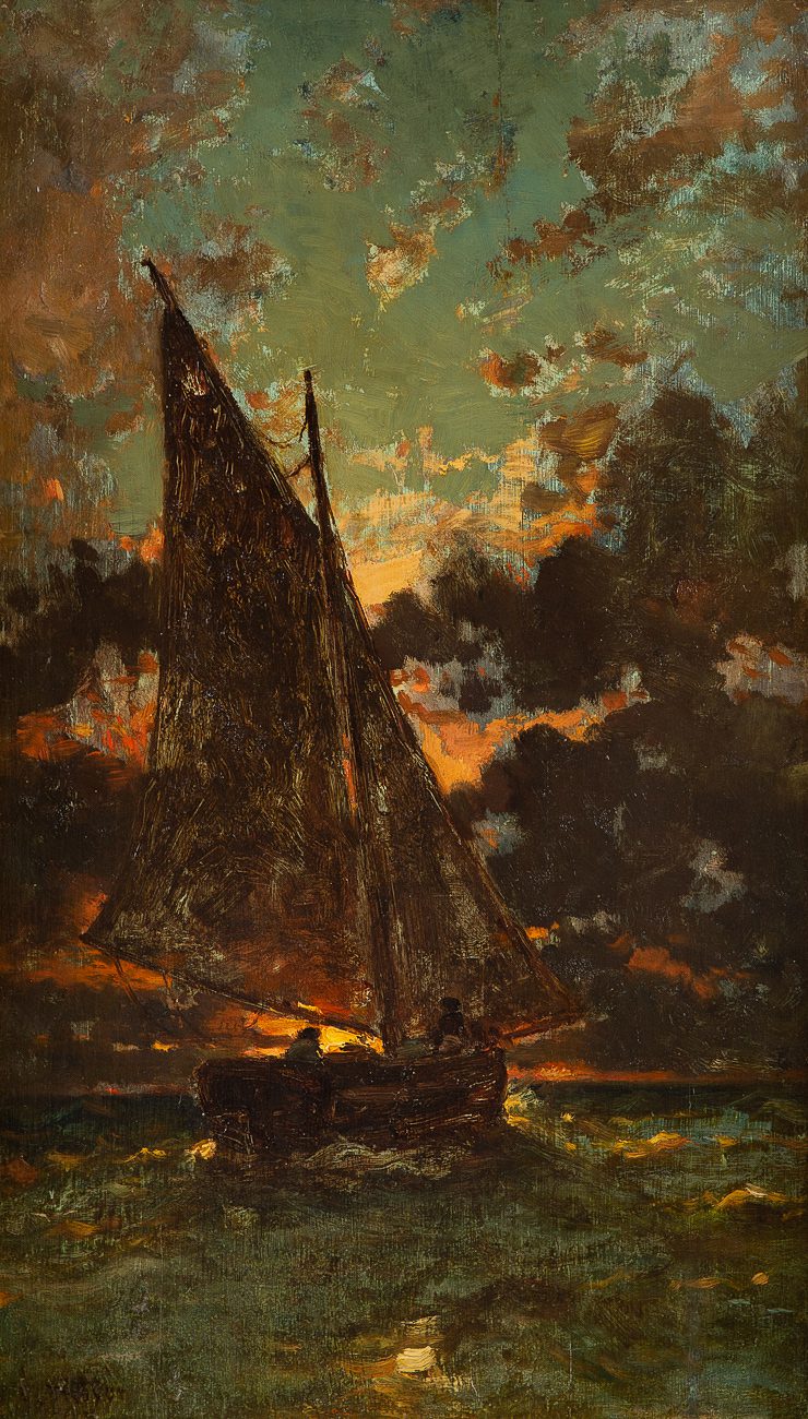 Constant Troyon Ship Oil on wood