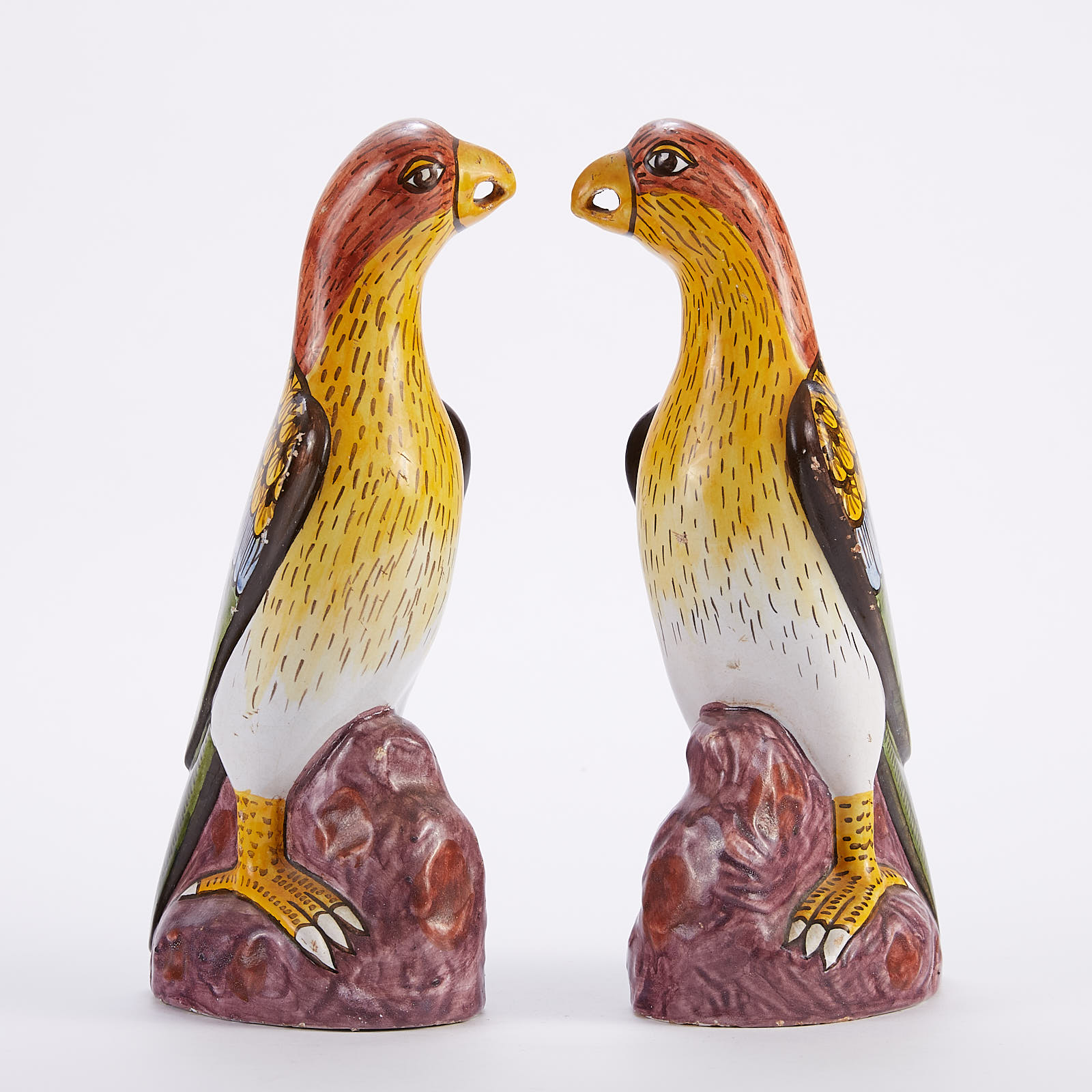 Lot 233: Pair of Faience Tin Glazed Ceramic Parrots
