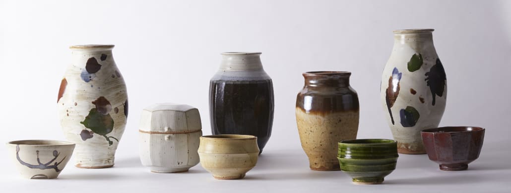 Warren MacKenzie pottery bowls and vases.