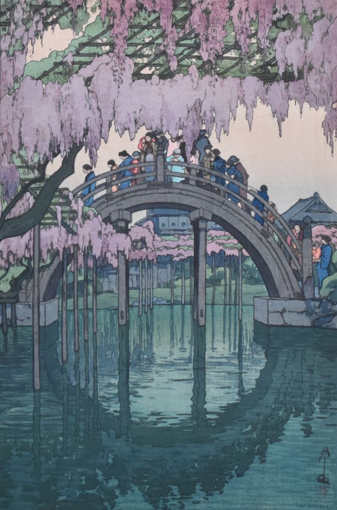 Hiroshi Yoshida "Kameido Bridge" Woodblock Print