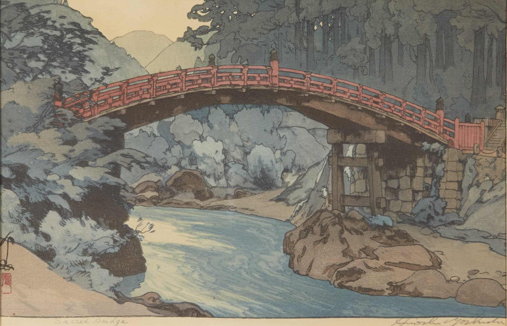 Hiroshi Yoshida "Sacred Bridge" Woodblock print Hiroshi Yoshida "Sacred Bridge" Woodblock Print