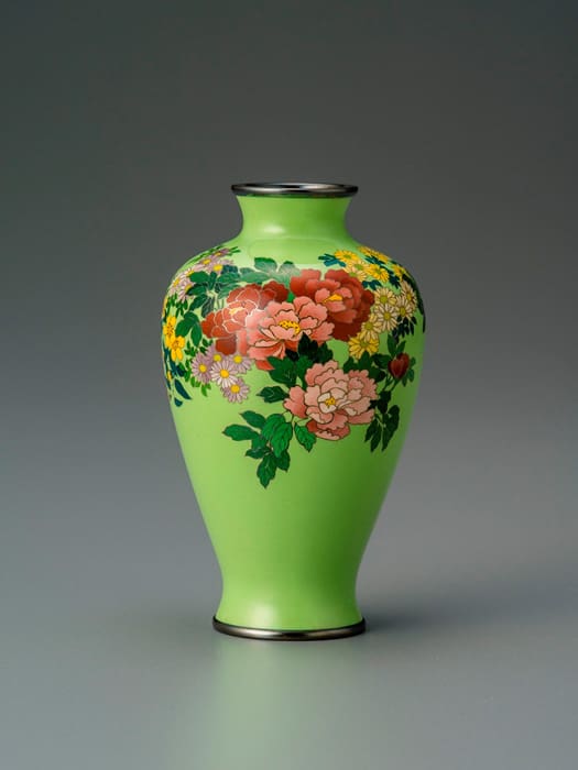 Small Cloisonné Vase with Cherry Blossom, Peony, Chrysanthemum, and Butterfly Motifs, Namikawa Cloisonne Museum of Kyoto