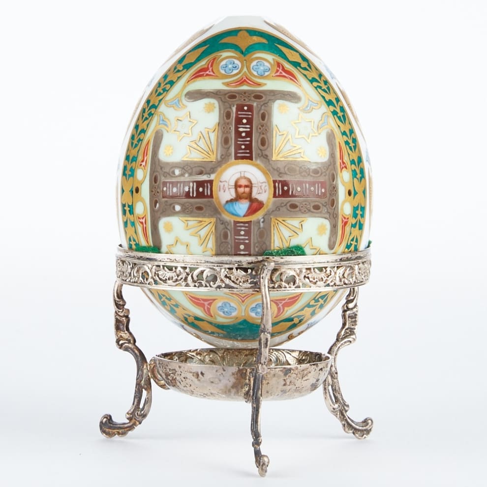 Russian Porcelain Egg with Sterling Stand