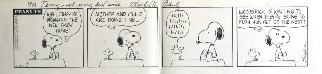 Charles Schulz original "Peanuts" comic strip, sold for $12,500. 
