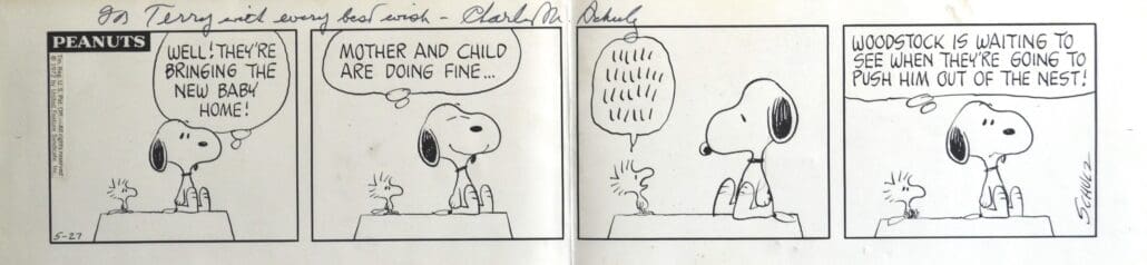 Charles Schulz original "Peanuts" comic strip, sold for $12,500.