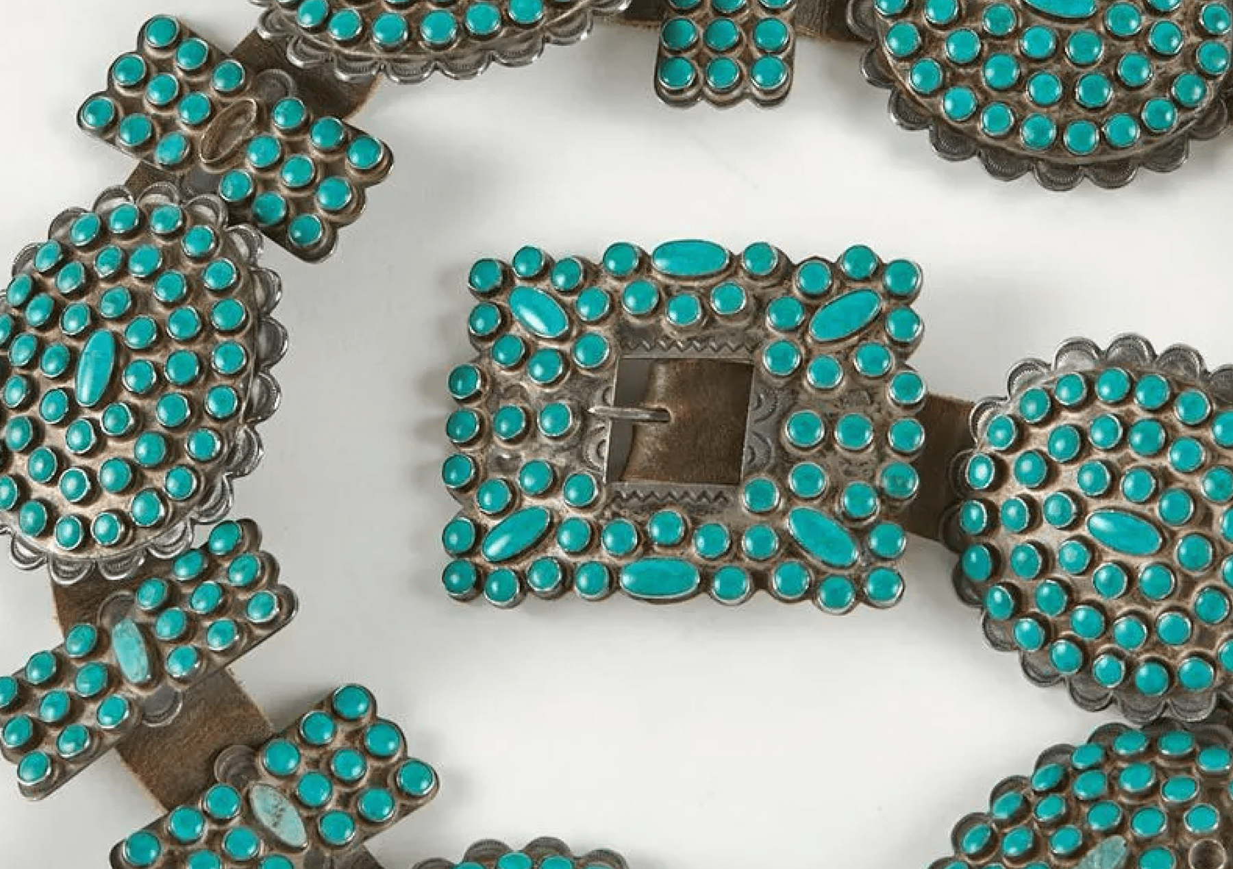 Navajo silver and turquoise cluster concho belt, Native American Art
