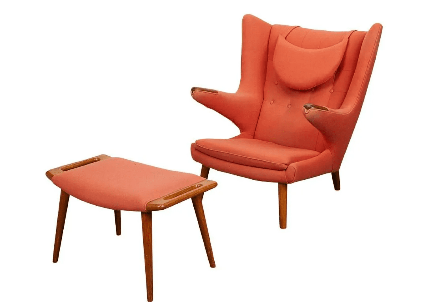 Hans Wegner 'Papa Bear' lounge chair and ottoman in orange