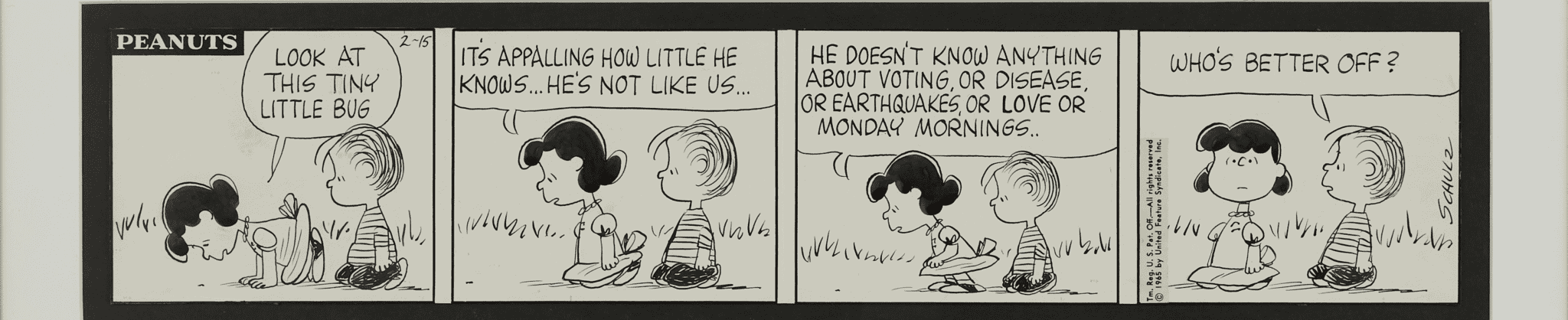 Original 1965 Peanuts daily comic strip by Charles Schulz