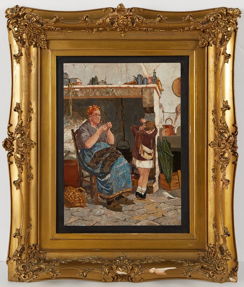 le_pho_banner 2 Framed 19th c. Italian Pietra Dura Plaque