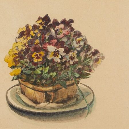 Wang Jiyuan Watercolor Painting Pansies