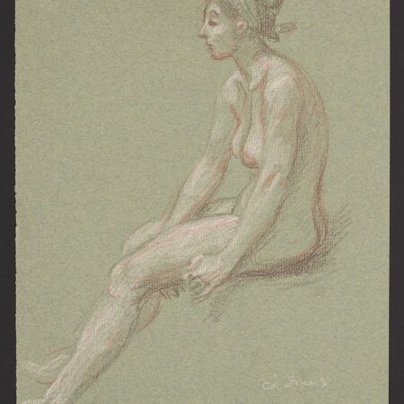 Paul Cadmus Female Nude Sketch Crayon on Green Paper