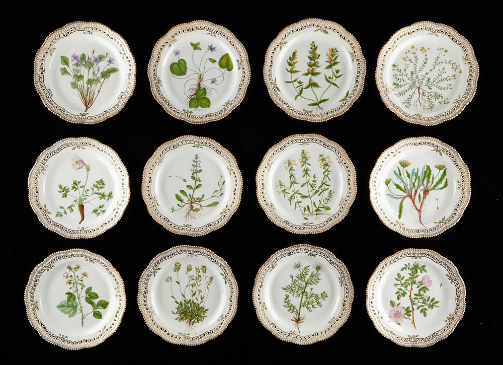 le_pho_banner 2 Set of 12 Flora Danica Reticulated Dinner Plates