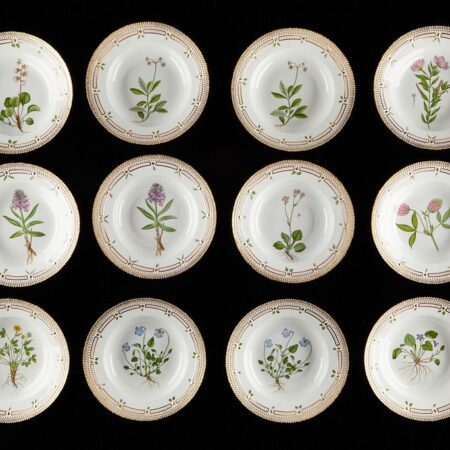 Set of 12 Flora Danica Flat Rim Soup Plates