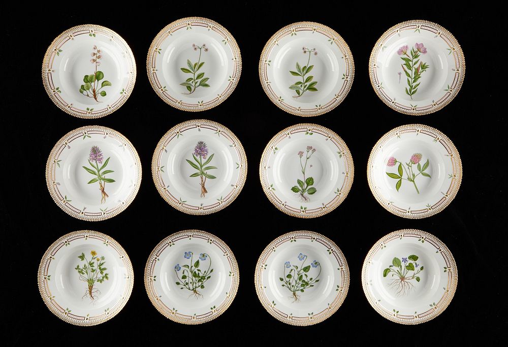 Set: 12 Flora Danica Flat Rim Soup Plates