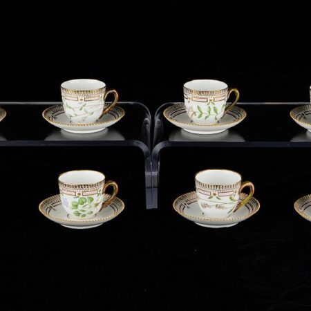 Set of 8 Flora Danica Demitasse Cups & Saucers