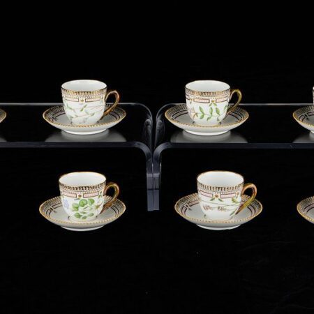 Set: 8 Flora Danica Demitasse Cups & Saucers