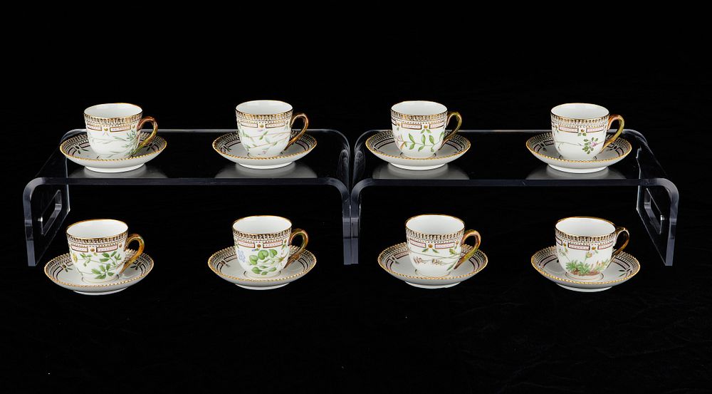 Set: 8 Flora Danica Demitasse Cups & Saucers