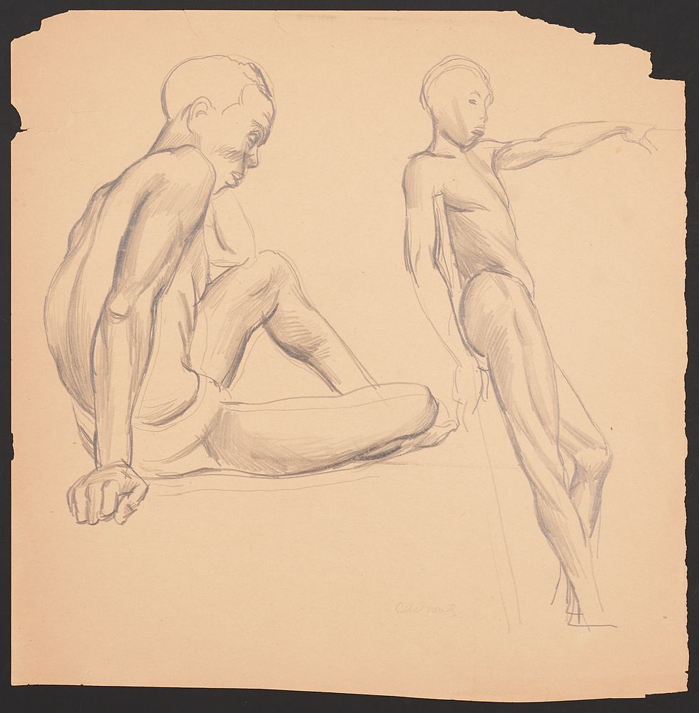 Paul Cadmus Drawing Study of 2 Male Figures Graphite on Paper