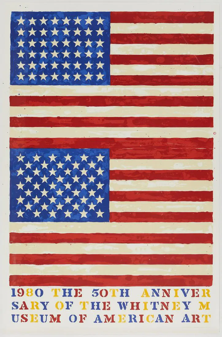 le_pho_banner 2 Jasper Johns "Two Flags (50th Anniversary of the Whitney)" Lithograph 1980