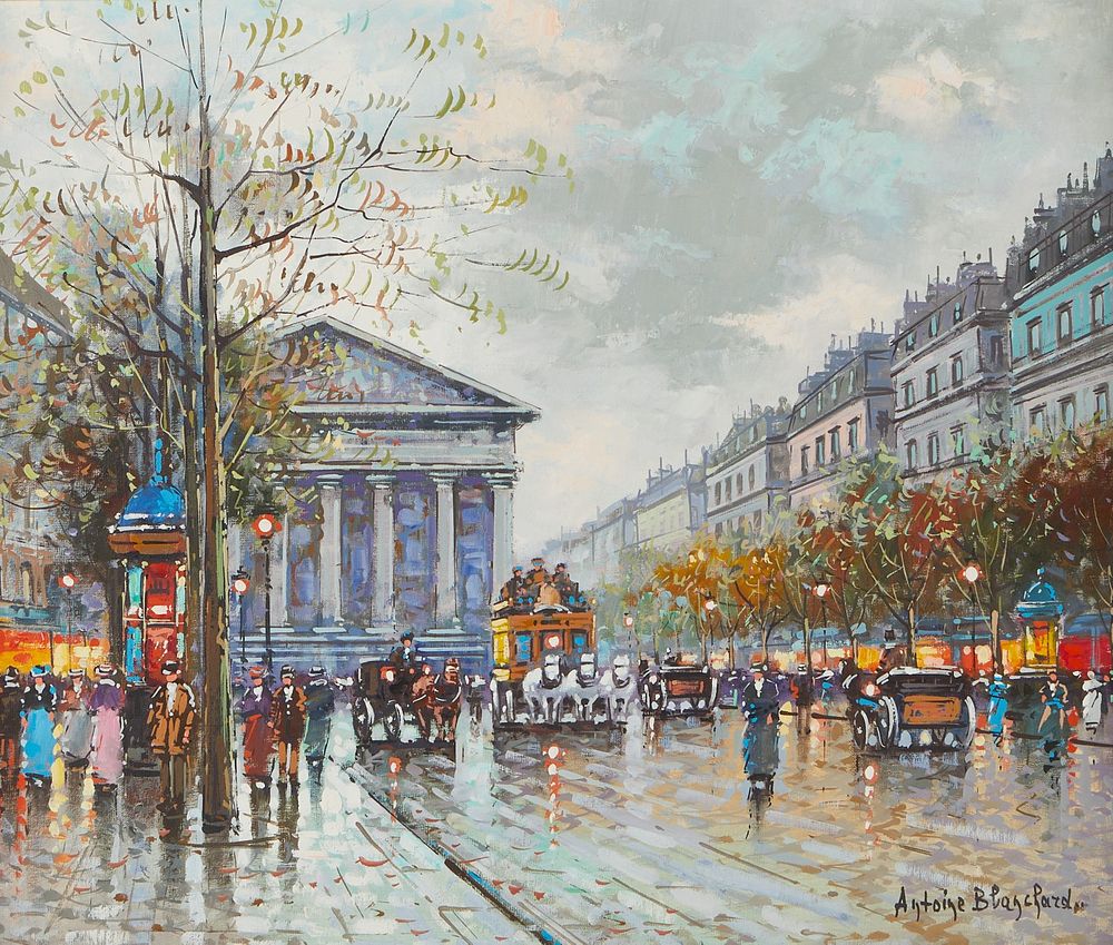 le_pho_banner 2 Signed Antoine Blanchard Paris Street Painting Rue Tronchet
