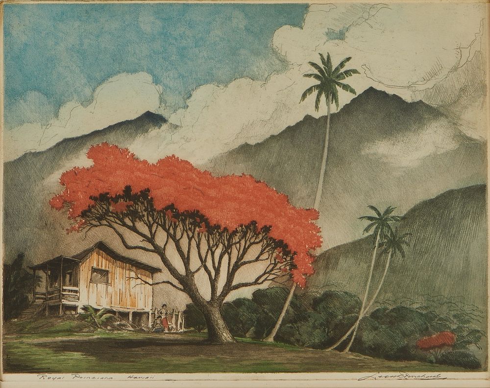 le_pho_banner 2 Leon Pescheret Aquatint "Royal Poinciana, Hawaii"