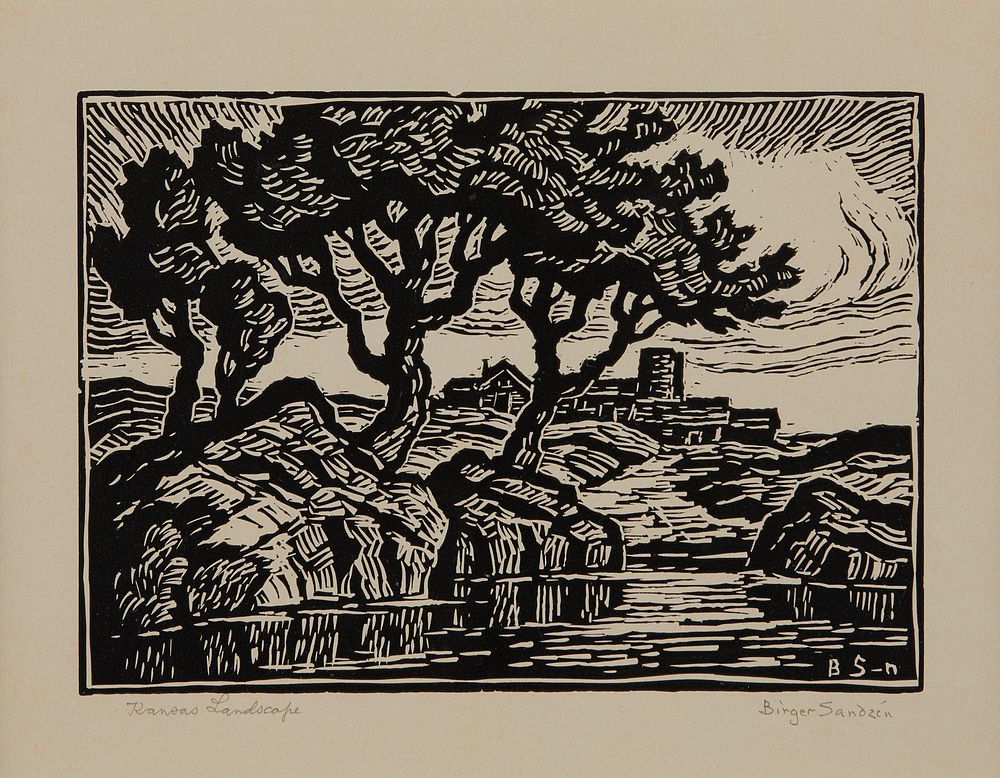 le_pho_banner 2 Birger Sandzen "Kansas Landscape" Woodcut