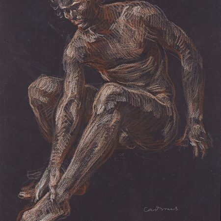 Paul Cadmus Seated Male Nude Crayon on Black Paper