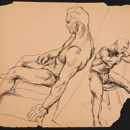Paul Cadmus Study of 2 Male Figures Ink on Paper