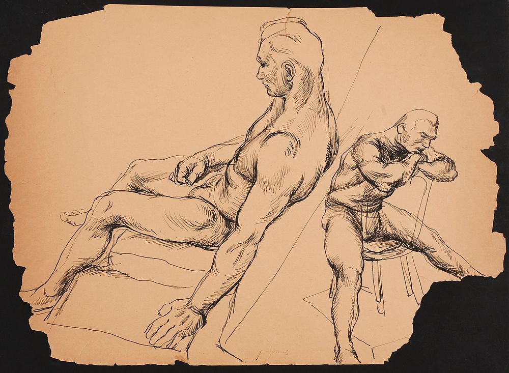 Paul Cadmus Study of 2 Male Figures Ink on Paper