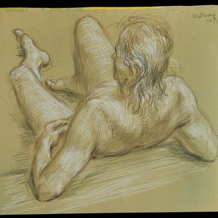 Paul Cadmus Reclining Male Nude Crayon on Paper