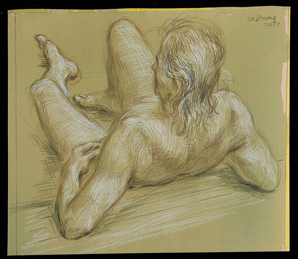 Paul Cadmus Reclining Male Nude Crayon on Paper