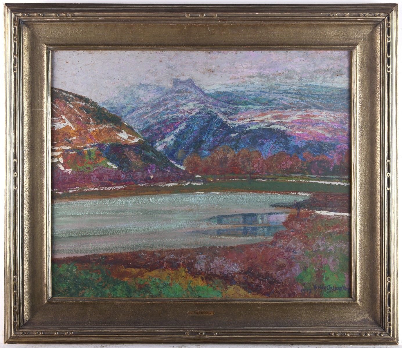 Victor Charreton "Lac Chambon" Oil on Board