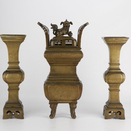 Set of 3 Large Bronze Chinese Temple Joss Sticks/Censer