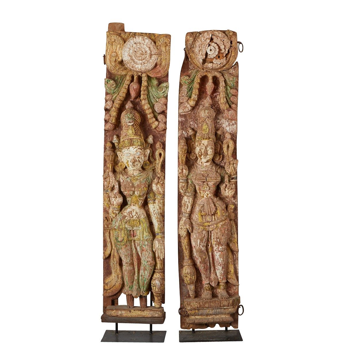 le_pho_banner 2 Pair of Indian Polychrome Carved Temple Panels