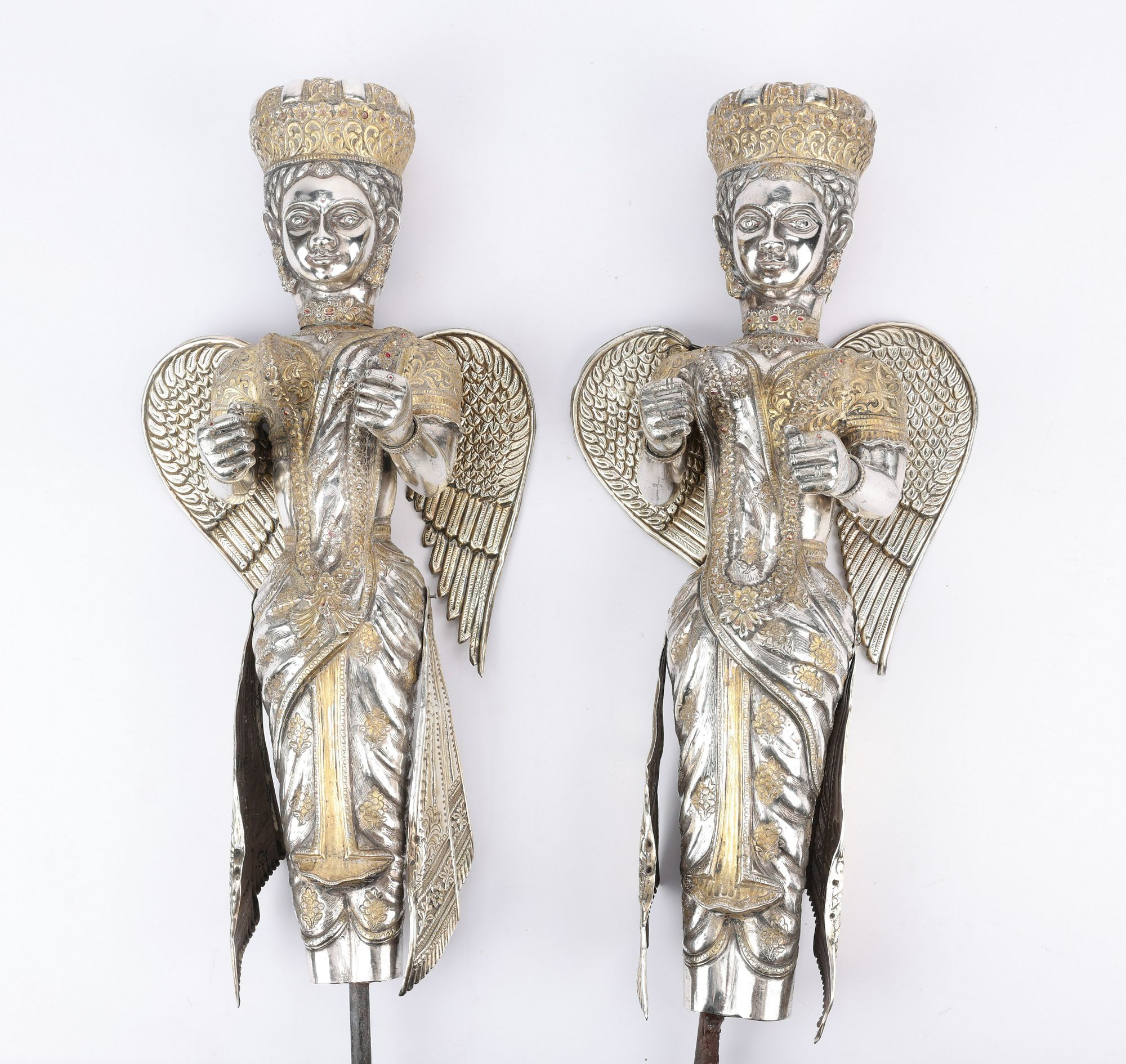 le_pho_banner 2 Pair of Large Silver Indian Winged Figures
