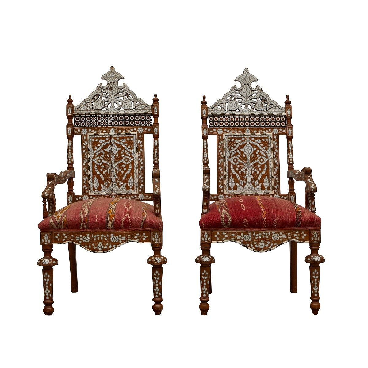 le_pho_banner 2 Pair of Syrian Mother of Pearl Inlaid Armchairs