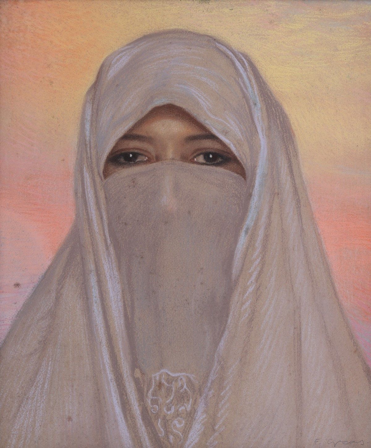 le_pho_banner 2 Francisco Gras "Veiled Woman" Pastel Drawing