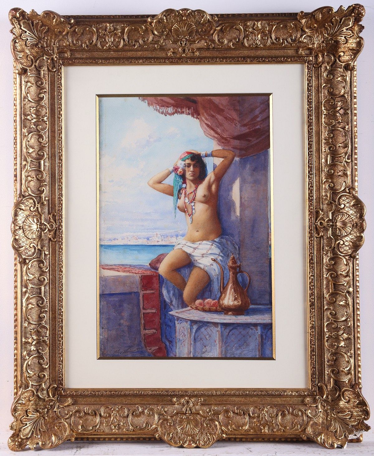 le_pho_banner 2 Marcel Blairat Orientalist Watercolor Woman in Window