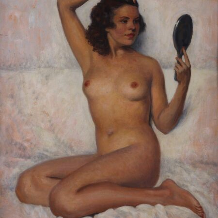 Jacques Weismann "Coquette Au Miroir" Oil on Board