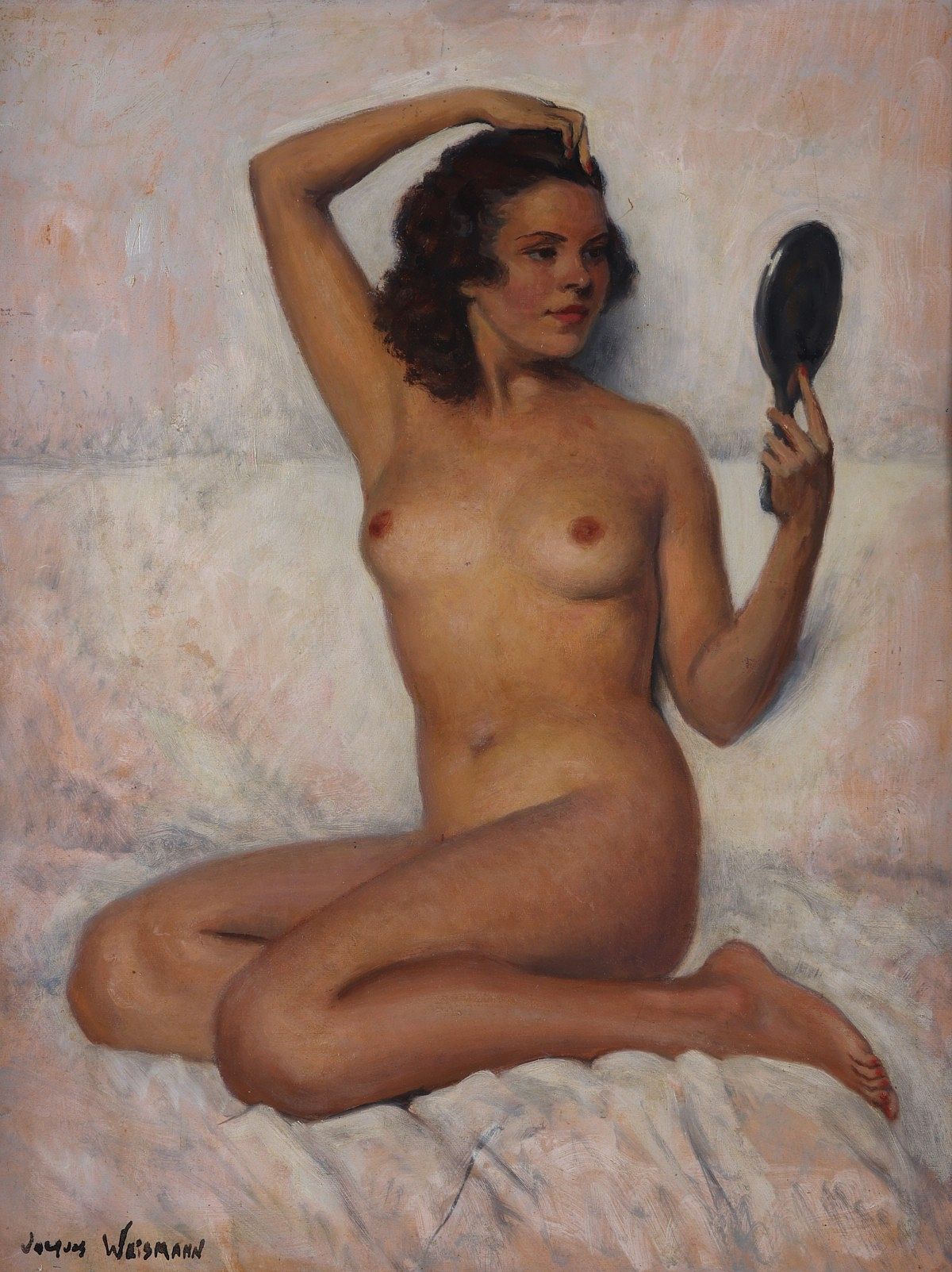 le_pho_banner 2 Jacques Weismann "Coquette Au Miroir" Oil on Board