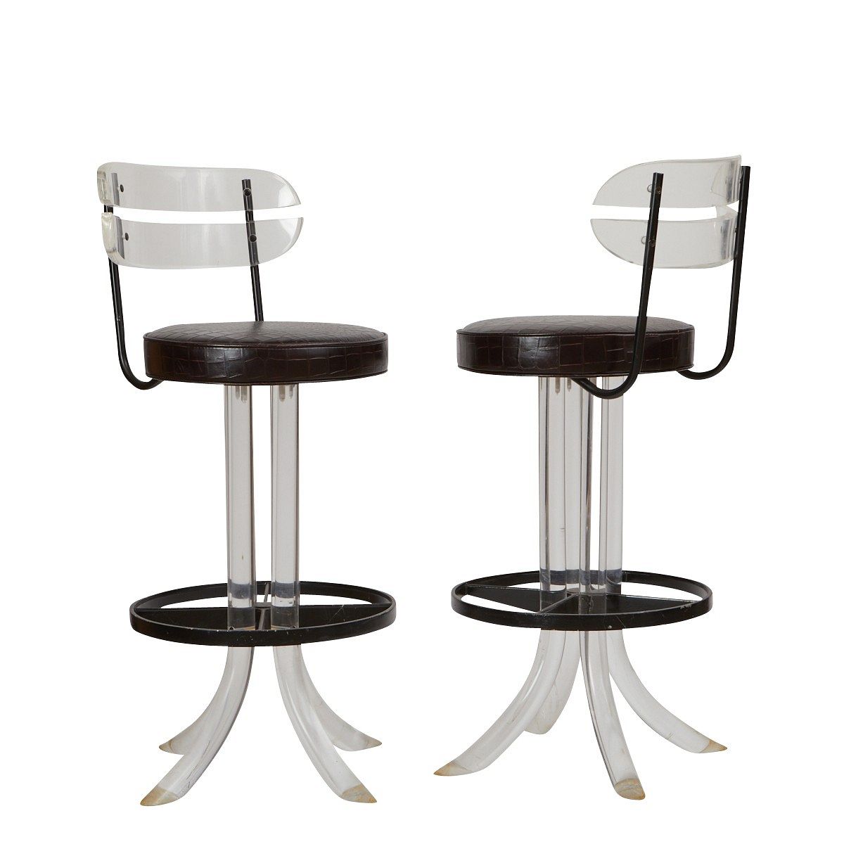 le_pho_banner 2 Pair Charles Hollis Jones MCM Lucite Bar Stools
