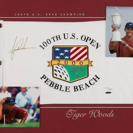 Tiger Woods Signed 100th US Open Pebble Beach Flag