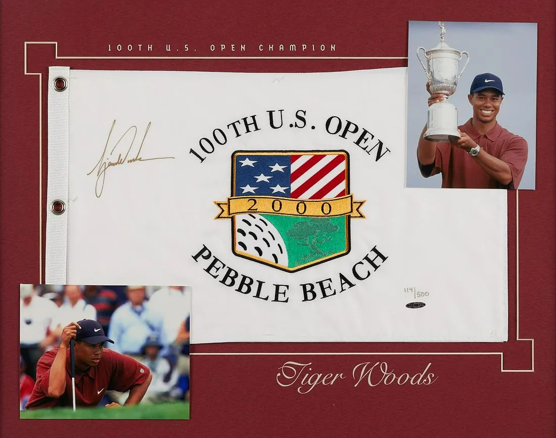 le_pho_banner 2 Tiger Woods Signed 100th US Open Pebble Beach Flag