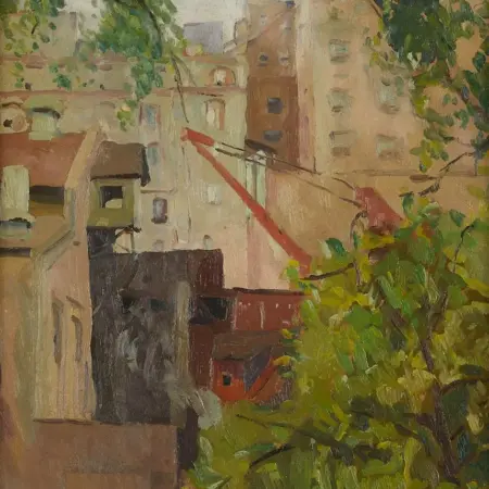 Elof Wedin "Chicago Construction" Oil on Board