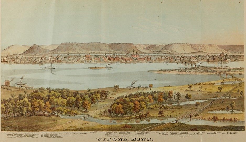Winona MN Map Shober and Chicago Lithograph Co.