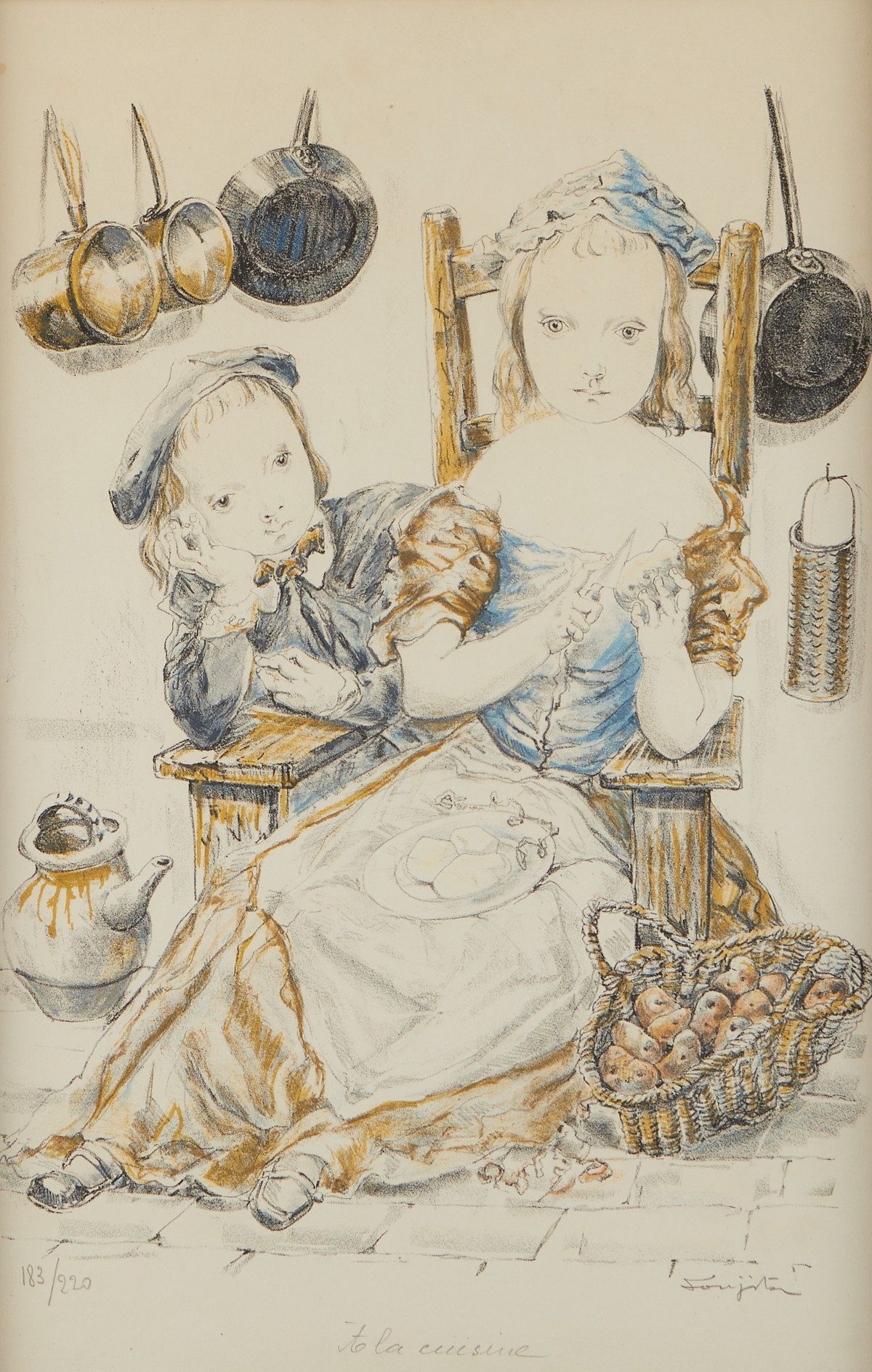 le_pho_banner 2 Leonard Foujita Lithograph "A La Cuisine" 1952