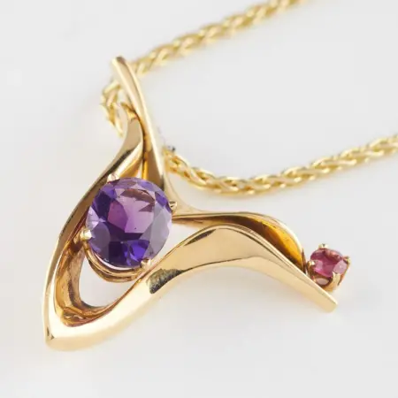 18k Gold Modernist Pendant w/ Amethyst & Citrine